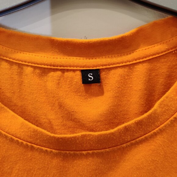 Solid Orange T-Shirt with Minimalist Graphic Heart on Chest | Small - Picture 5 of 5